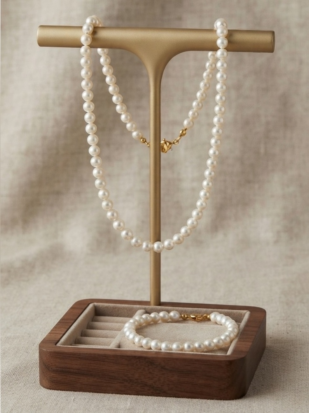 Vintage White Pearl Necklace Bracelet Set Gold Tone Bridal Coquette Evening